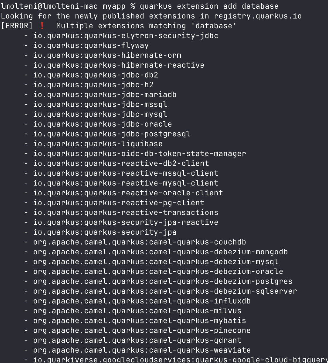 Searching for database returns even more extensions